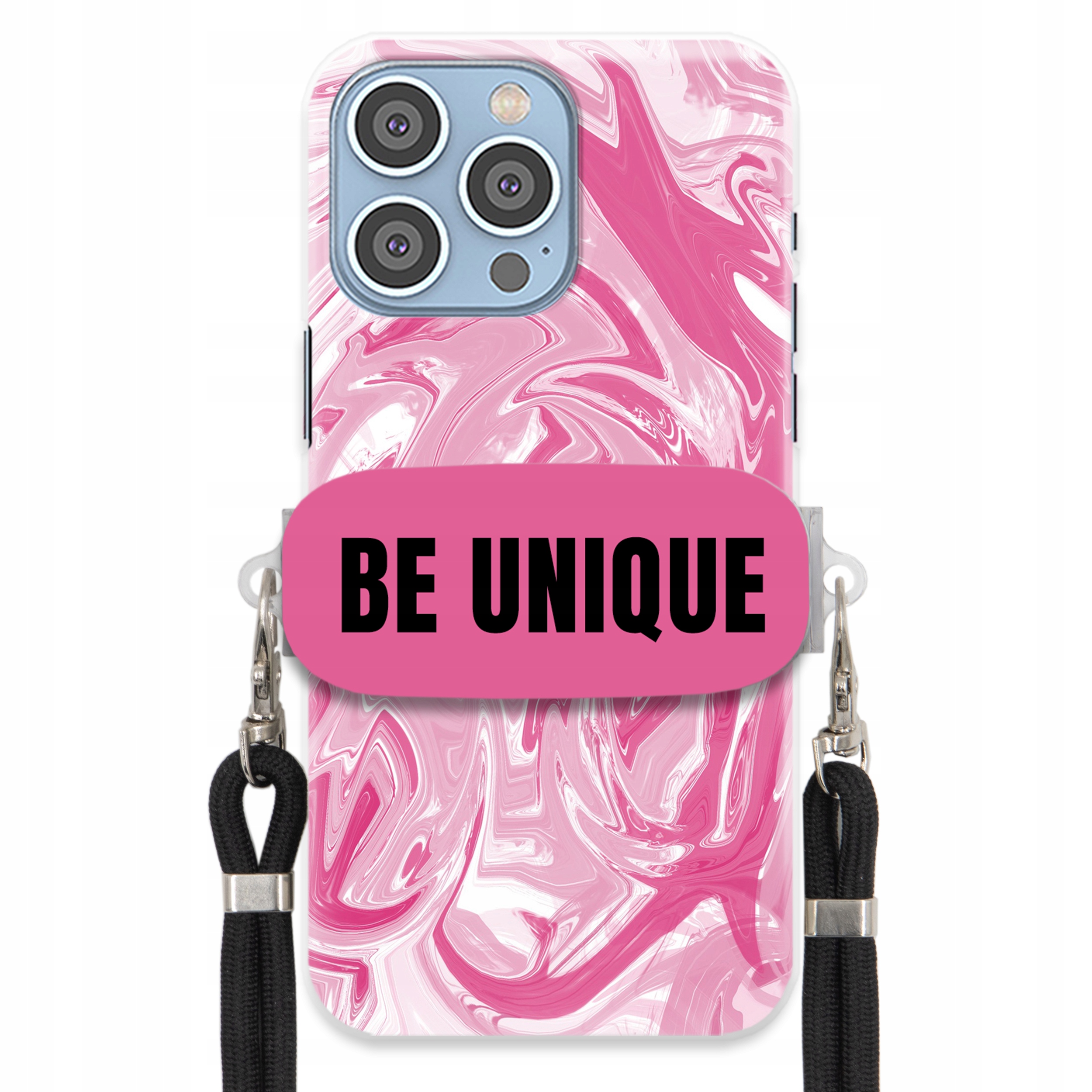 Puzdro pre iPHONE 14 Pro Max Case držiak Šnúrka Čierna Ružová Mramor Unique