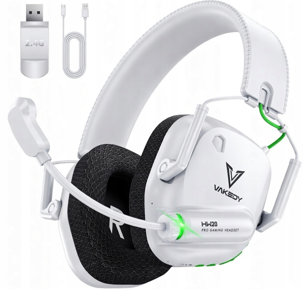 Słuchawki Gamingowe Vakedy HW20 Bezprzewodowe 2.4GHz Bt Rgb Białe