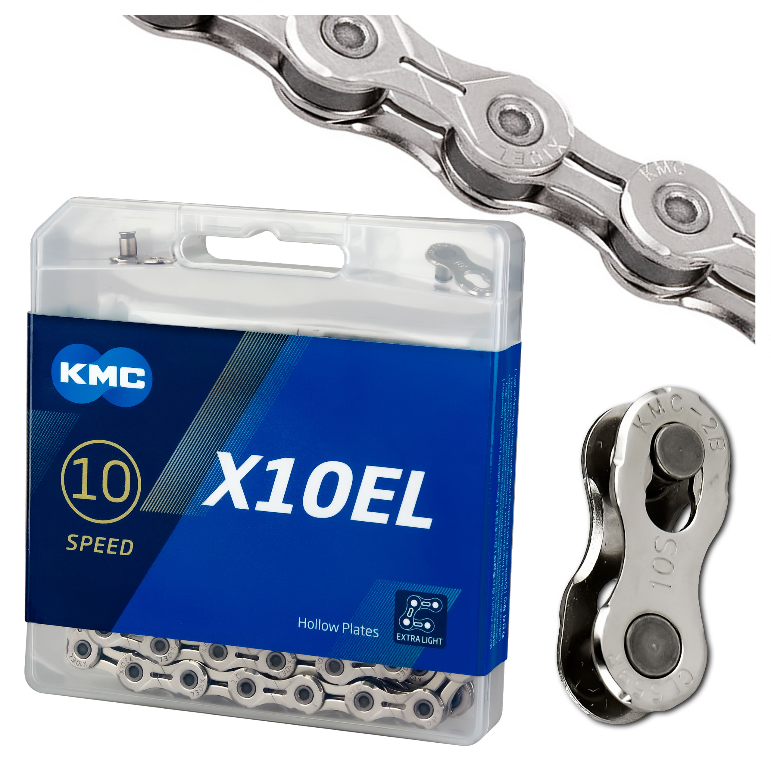Łańcuch Rowerowy Kmc X10EL Extra Light 10 Rzędów 114 Ogniw Spinka Box
