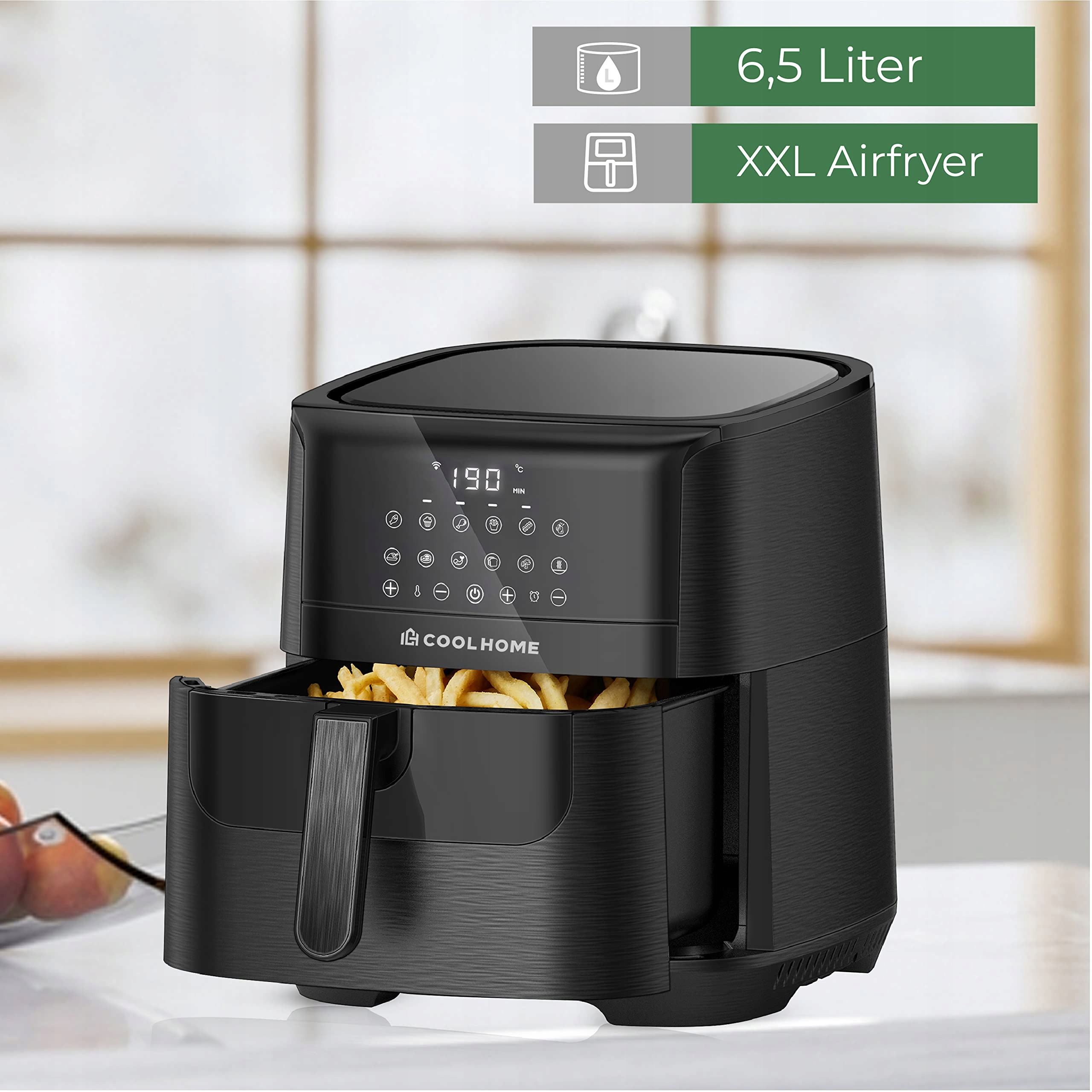 COOLHOME AF23 Frytkownica Beztłuszczowa XXL 6,5L Czarna Z Powłoką Ceramiczn — miniatura 3