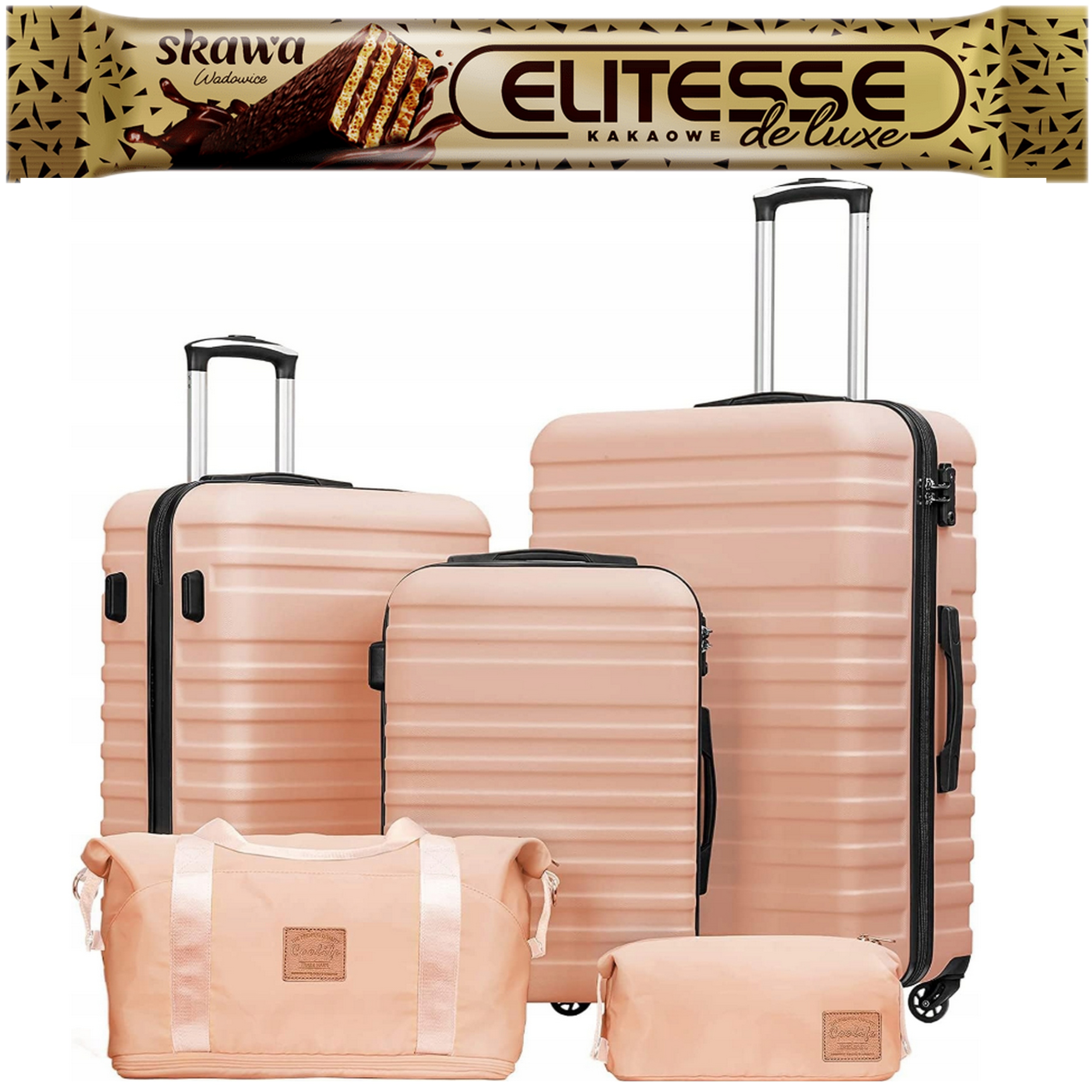 Sada kufrů Kufry Abs Taška Lososová 5 ks na kolečkách Tvrdé pouzdro