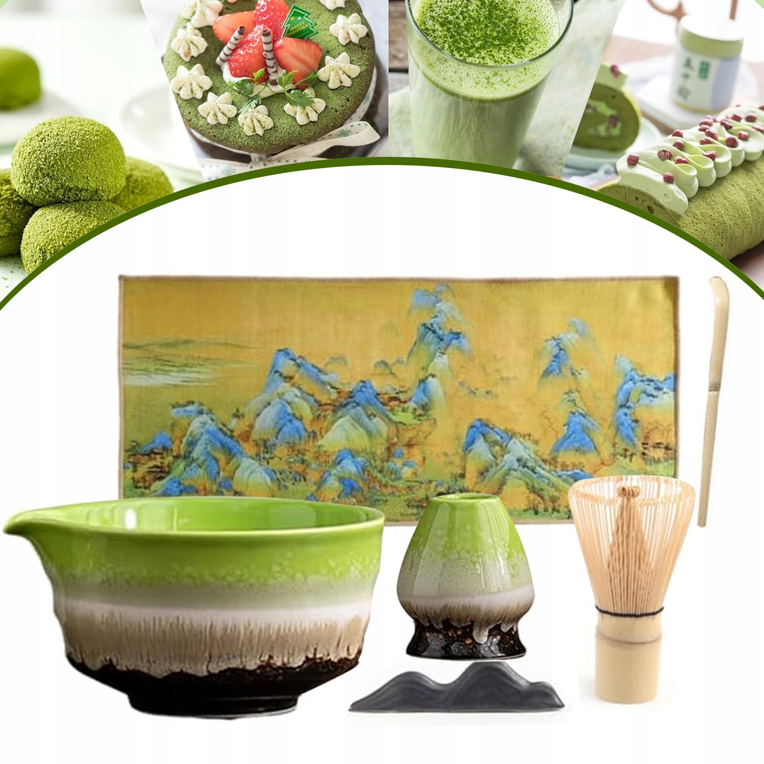 Zestaw Narzędzi Do Przygotowywania Matchy Z Miską Trzepaczką Sitkiem Łyżką