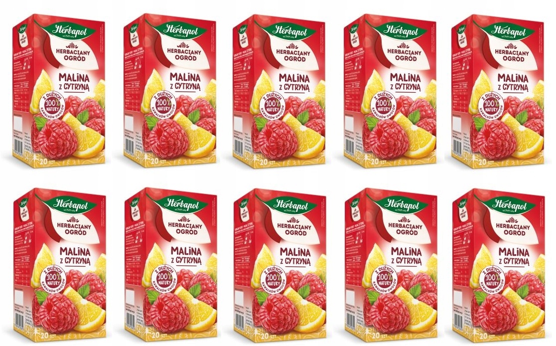 10x 20tb Herbapol Herbaciany Ogród herbatka owocowa malina z cytryną Karton