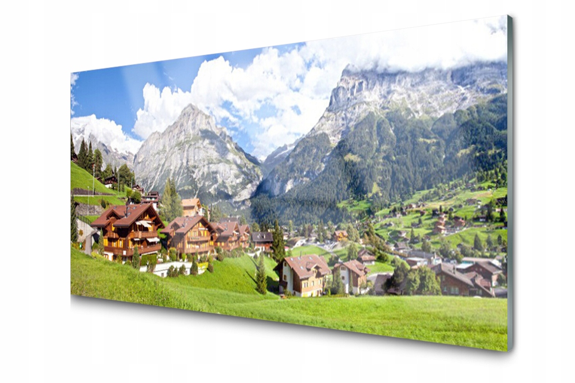 

Panel szklany dekor Domy Góra 120x60 + Klej