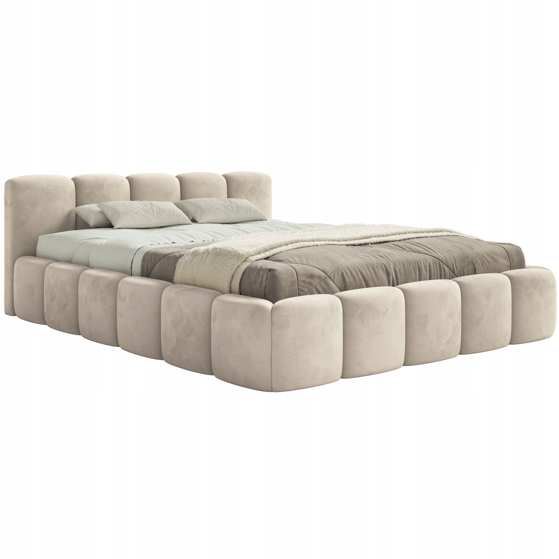 Čalouněná postel 120 x 200 cm Cloudy Low s úložným prostorem, světle béžový samet