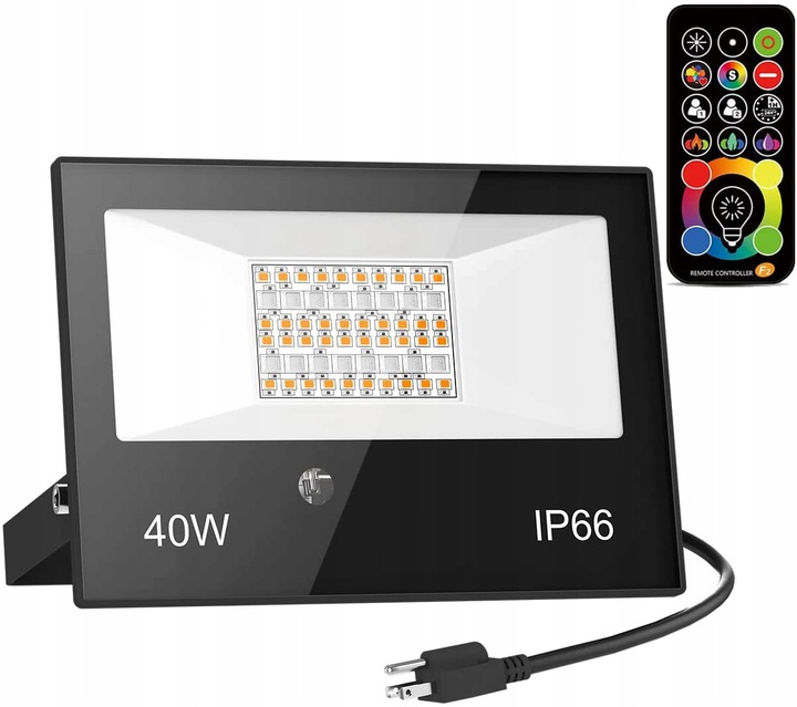ПРОЖЕКТОР 40W RGB LED 3000K С ДИСТАНЦИОННЫМ УПРАВЛЕНИЕМ 4000LM IP66