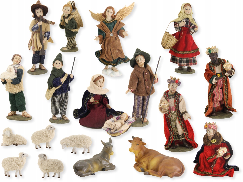 Figúrky do betlehemu „alpský model“ v oblečení z materiálu 19 dielov, výška 16 cm