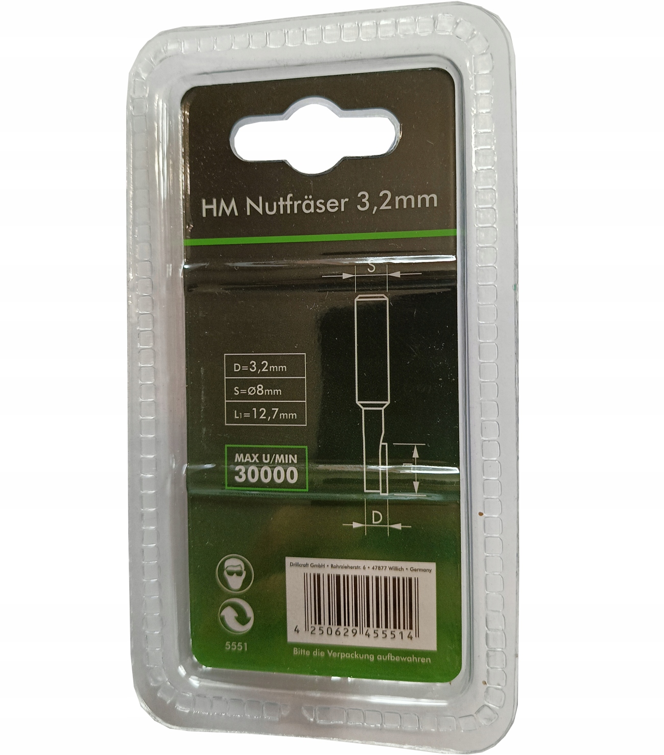 Frez HM rowkowy prosty 3,2 mm Drillcraft EAN (GTIN) 4250629455514