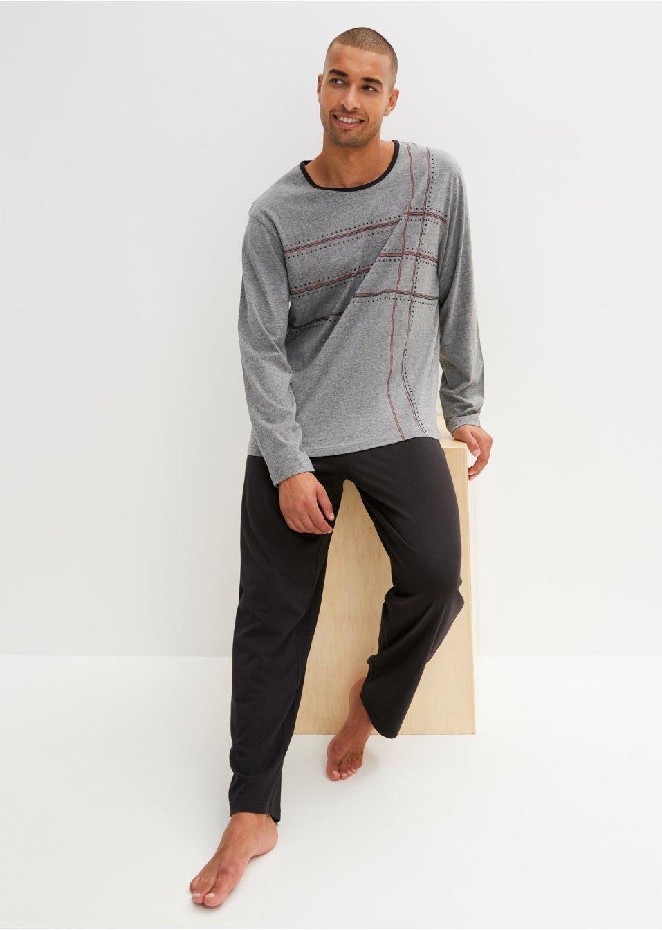 52 Bonprix PIŻAMA MĘSKA DŁUGA 2CZ Rękaw długi rękaw