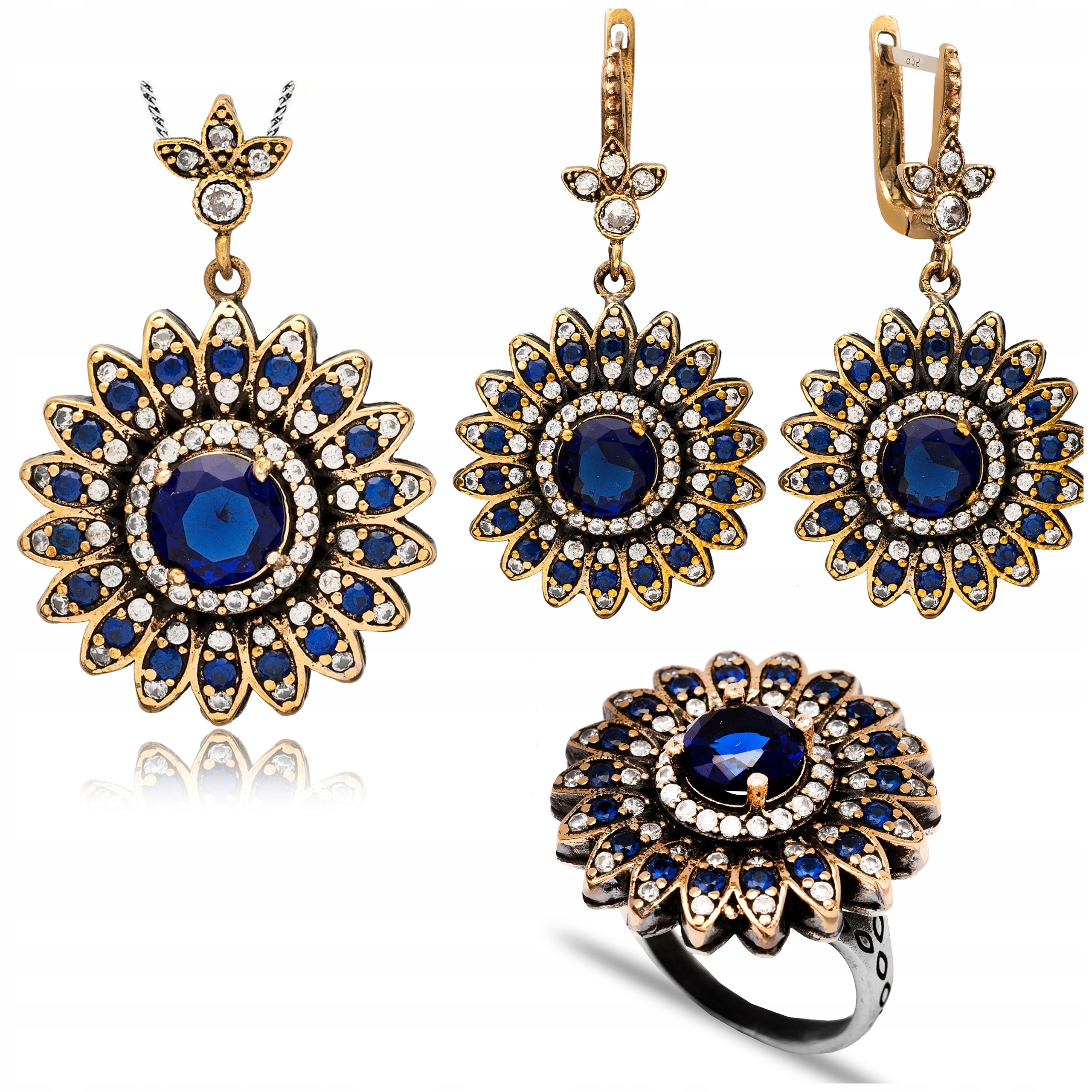 Sada Stříbrných Šperků Se Safírem A Zirkony Pr 925 Kvítek