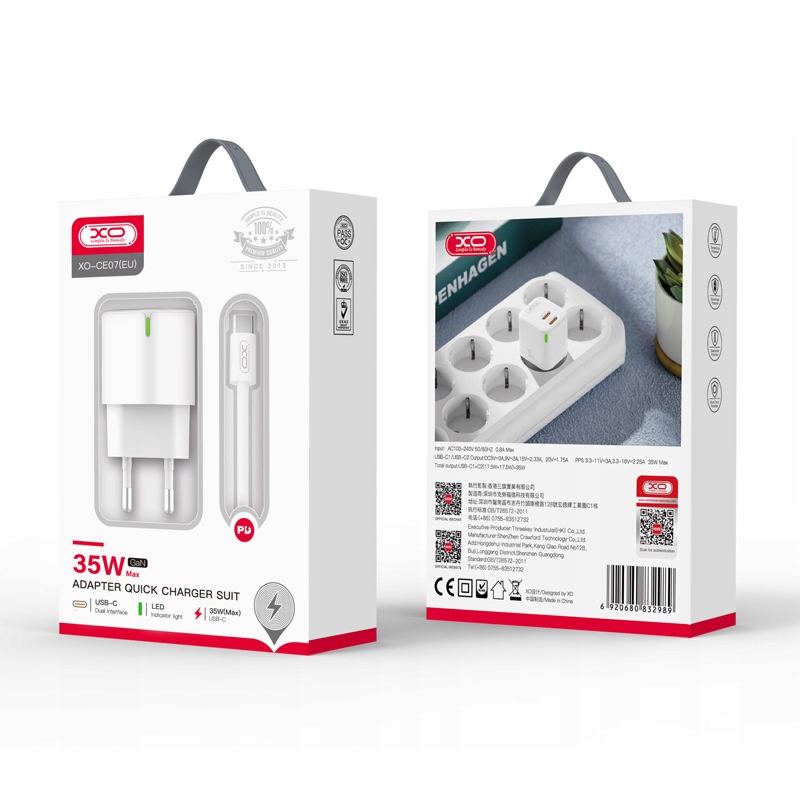 XO SZYBKA ŁADOWARKA SIECIOWA 35W DO TELEFONU USB-C Przewód w zestawie tak