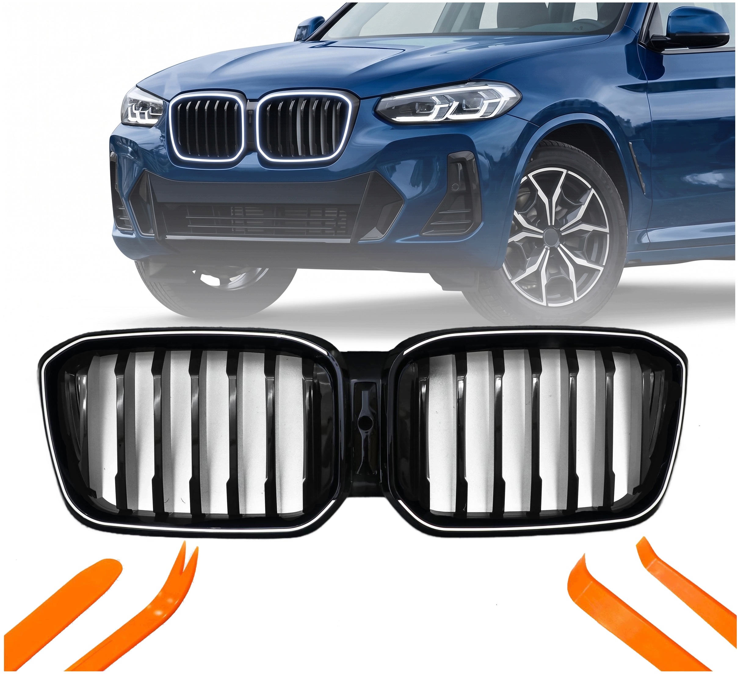 Atrapa Gril Ledvinky Bmw X3 G08 22-23 Černá Lesklá Ledová 1 Žebro