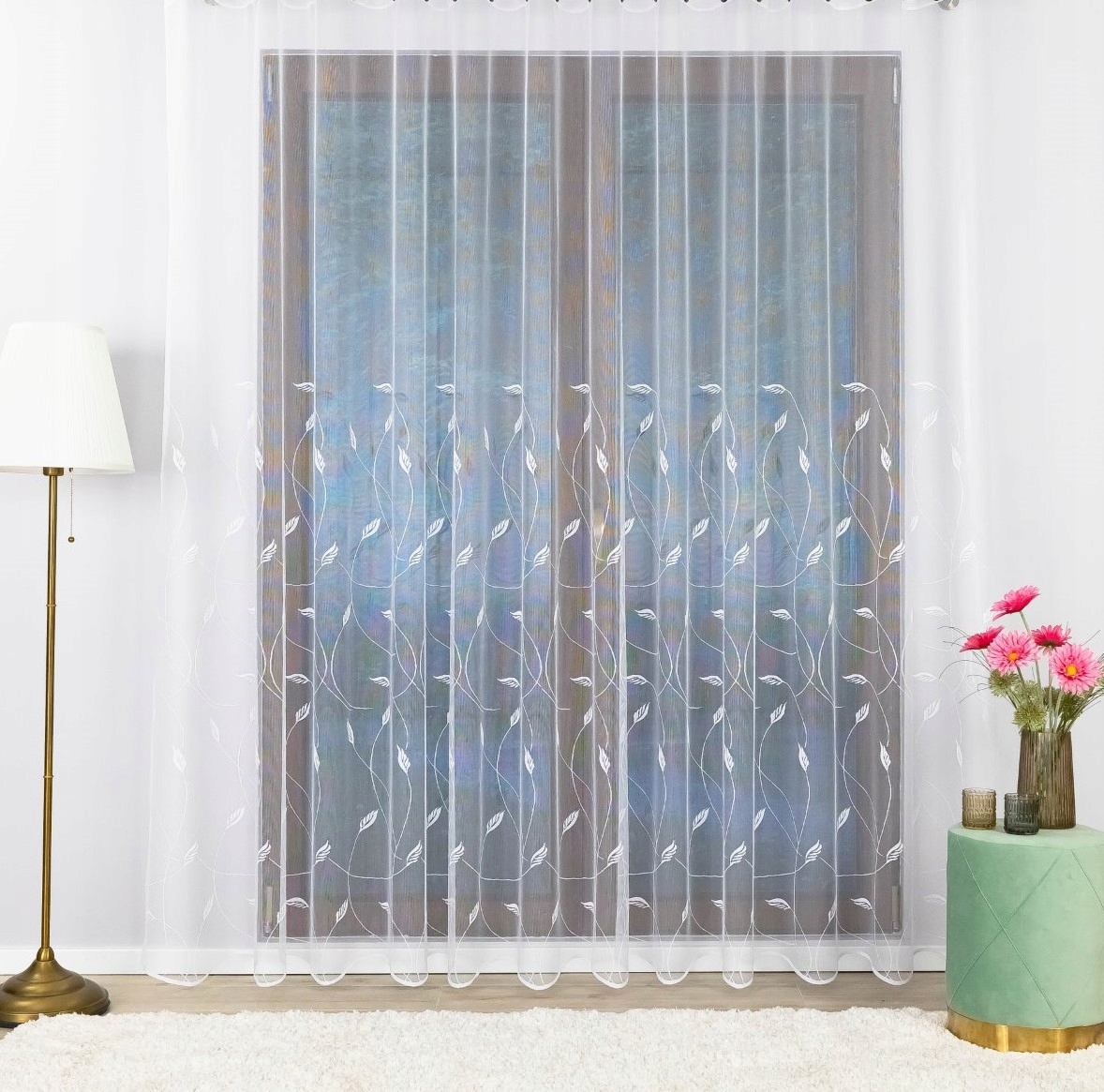 Hotová Záclona S Řasící Páskou Listy Vyrobeno v Polsku 250X240