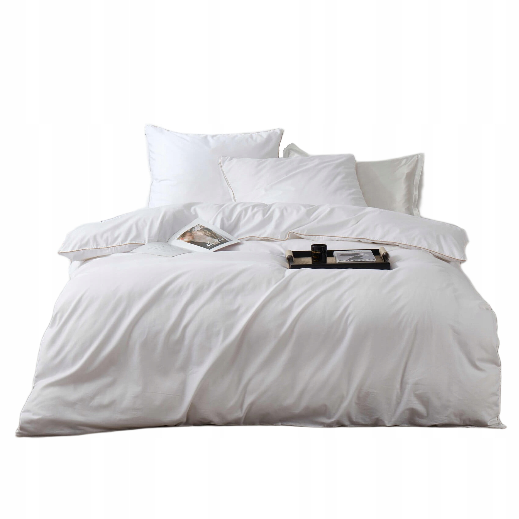 Posteľná Bielizeň bavlnená saténová Queen Premium 220x200 biela so zlatou lemovkou