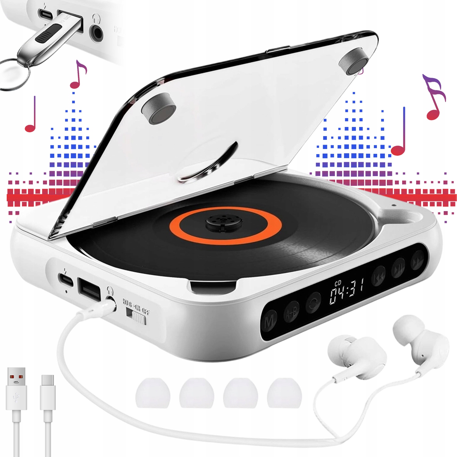 Přenosný CD Přehrávač S Bluetooth Reproduktorem A Led Displejem 2000 mAh