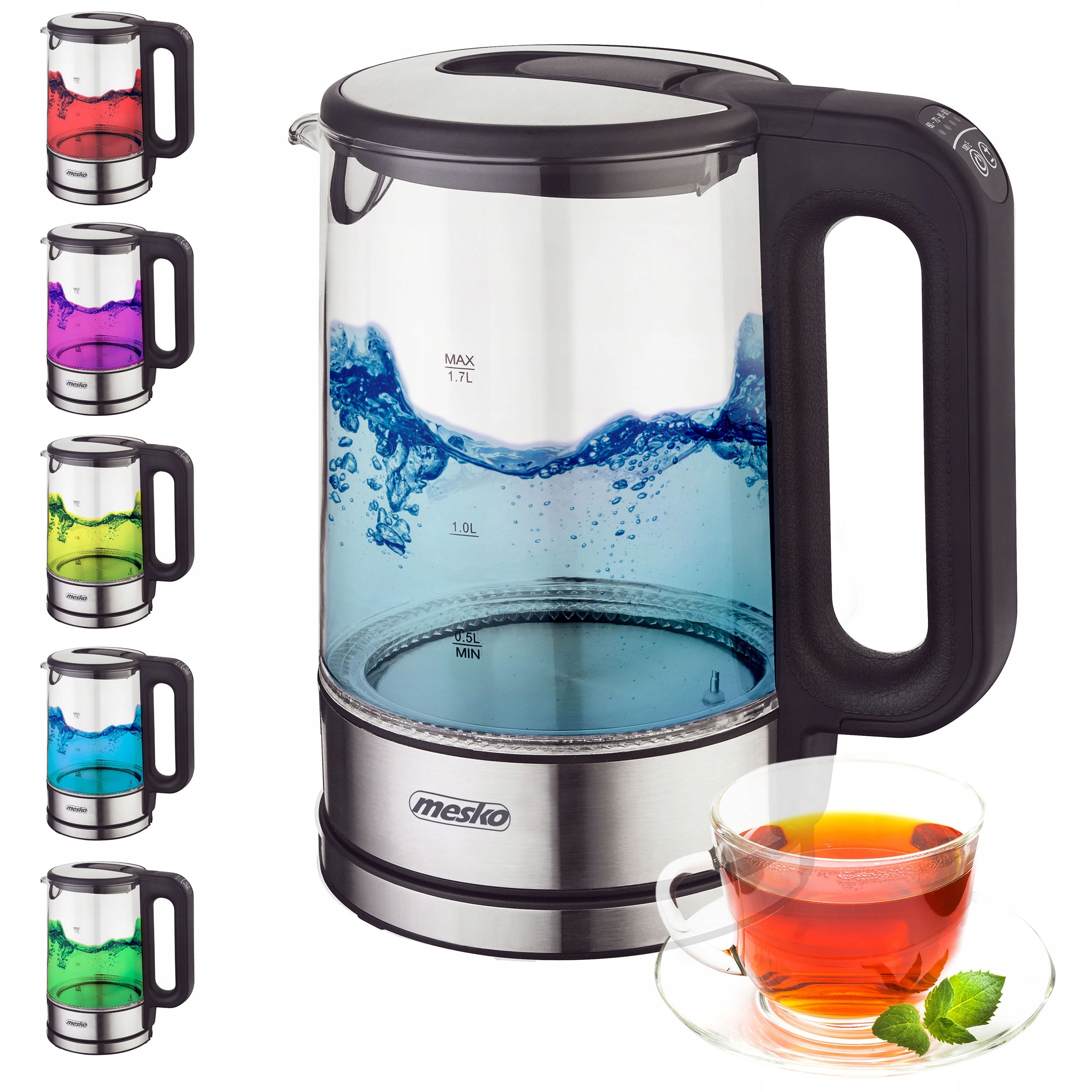 Czajnik Szklany MS 1301 Black 1,7L z Regulacją Temp. 1850W