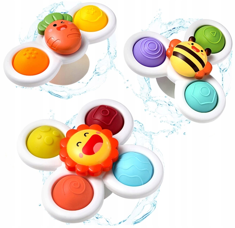 FIDGET SPINNER Z PRZYSSAWKĄ SENSORYCZNĄ KĄPIEL PREZENT GRZECHOTKA 3 SZTUKI