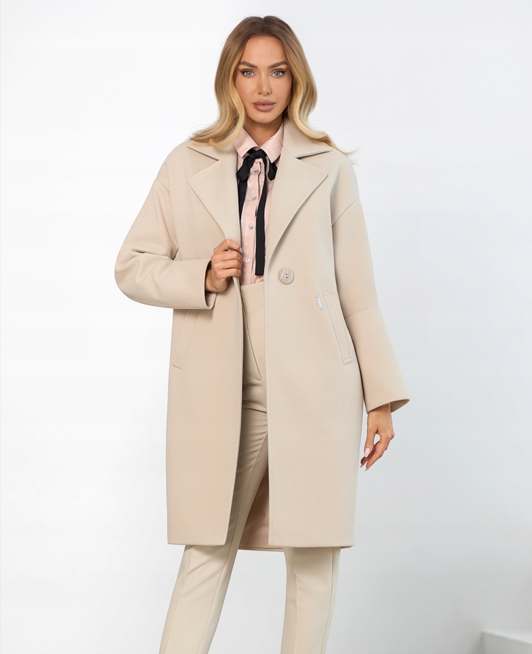 Zartex dámský kabát s krabicovým pruhem na jaře Neya světlý latte SS25 vel. M