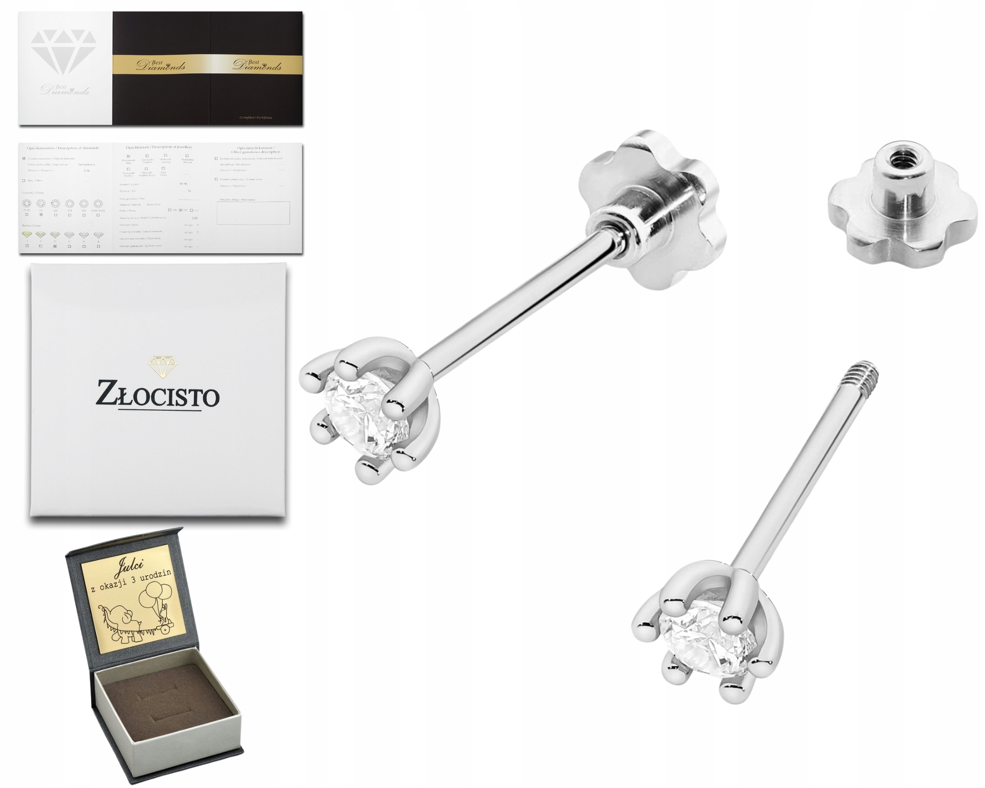 Bílé Zlato Náušnice S Briliantem Na Šroubovací Tyči Zlato 585