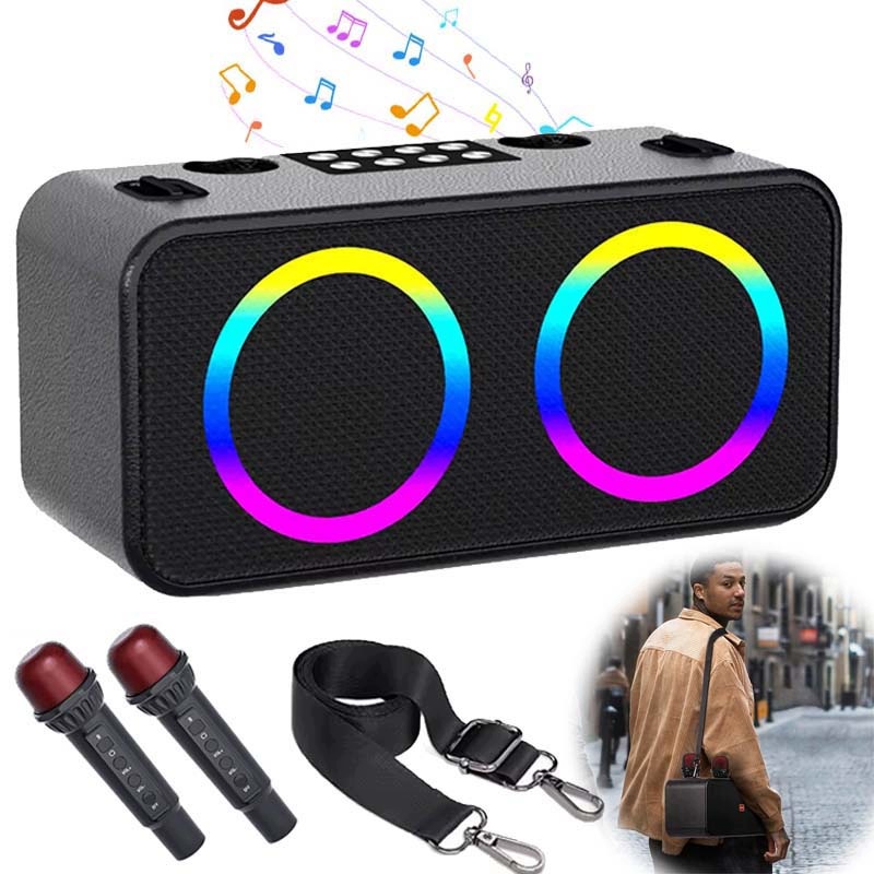 Bezdrátový Bluetooth Karaoke Reproduktor 2 Mikrofony Nastavitelný Popruh