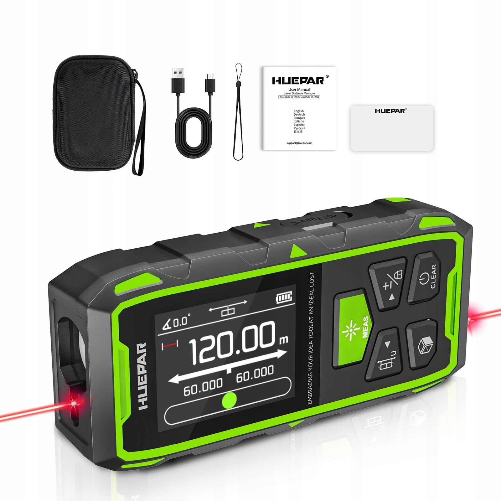 HUEPAR Laserowy Dalmierz 120M LCD Pomiar Odległości Powierzchni Objętości — miniatura 2