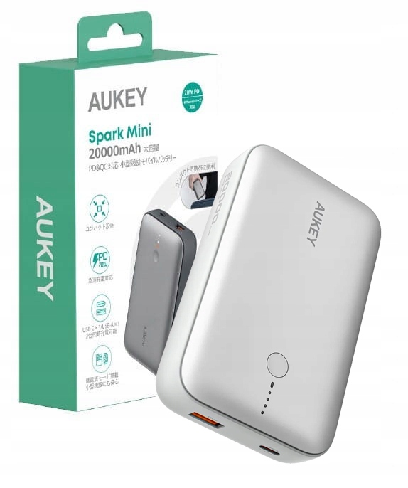 Aukey PB-Y57 Frozen White Mini powerbanka 20000 mAh Pd Qc 3.0 Usb-c 22.5W Led