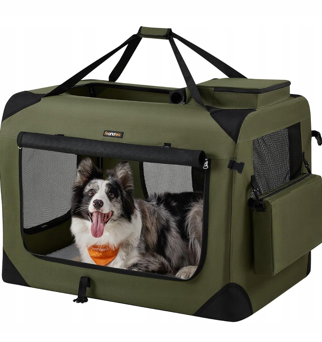 Levně Přepravka pro psa Feandrea odstíny zelené XXL 91 cm x 63 cm 63 cm
