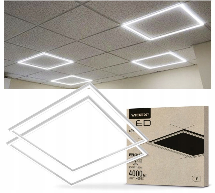 Lampa sufit-owa kaseton raster panel ramowy Led podwieszany 592x592mm 60x60
