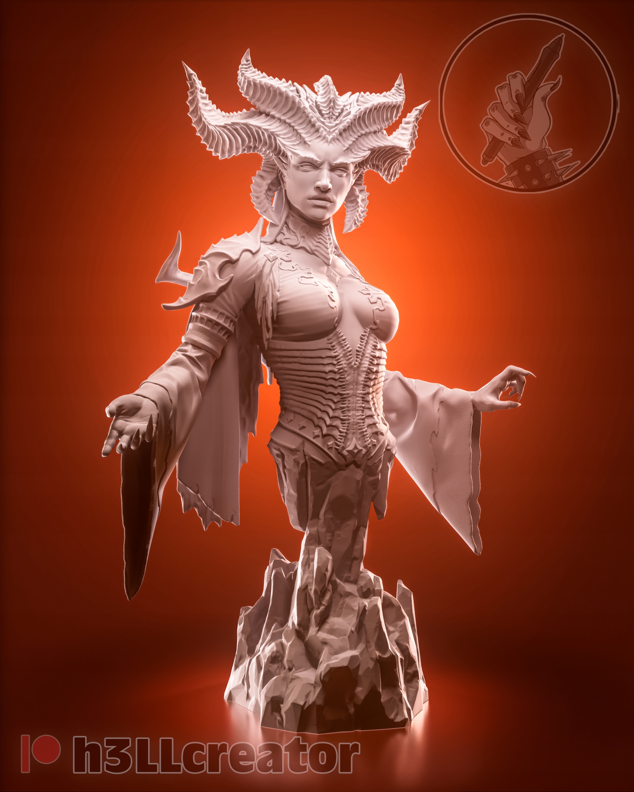 Figurka Lilith Diablo 4 Busta h3LL creator 3D tisk 12K