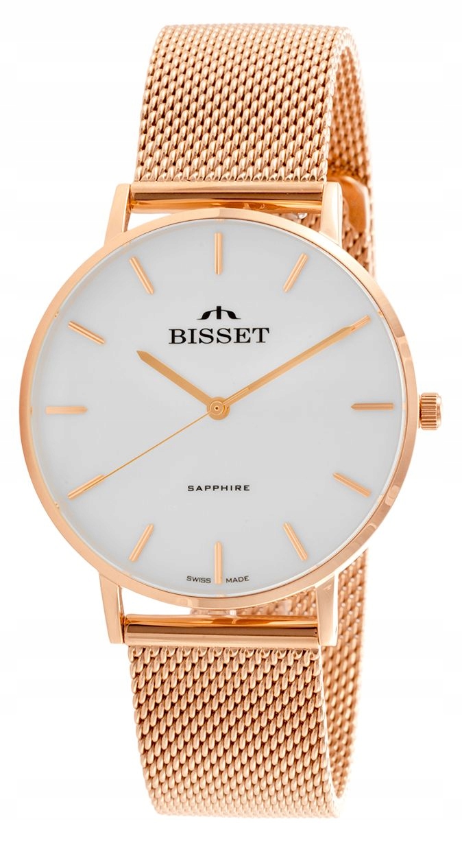 Nové klasické dámské hodinky Bisset na pleteném náramku Rose Gold Gravírování