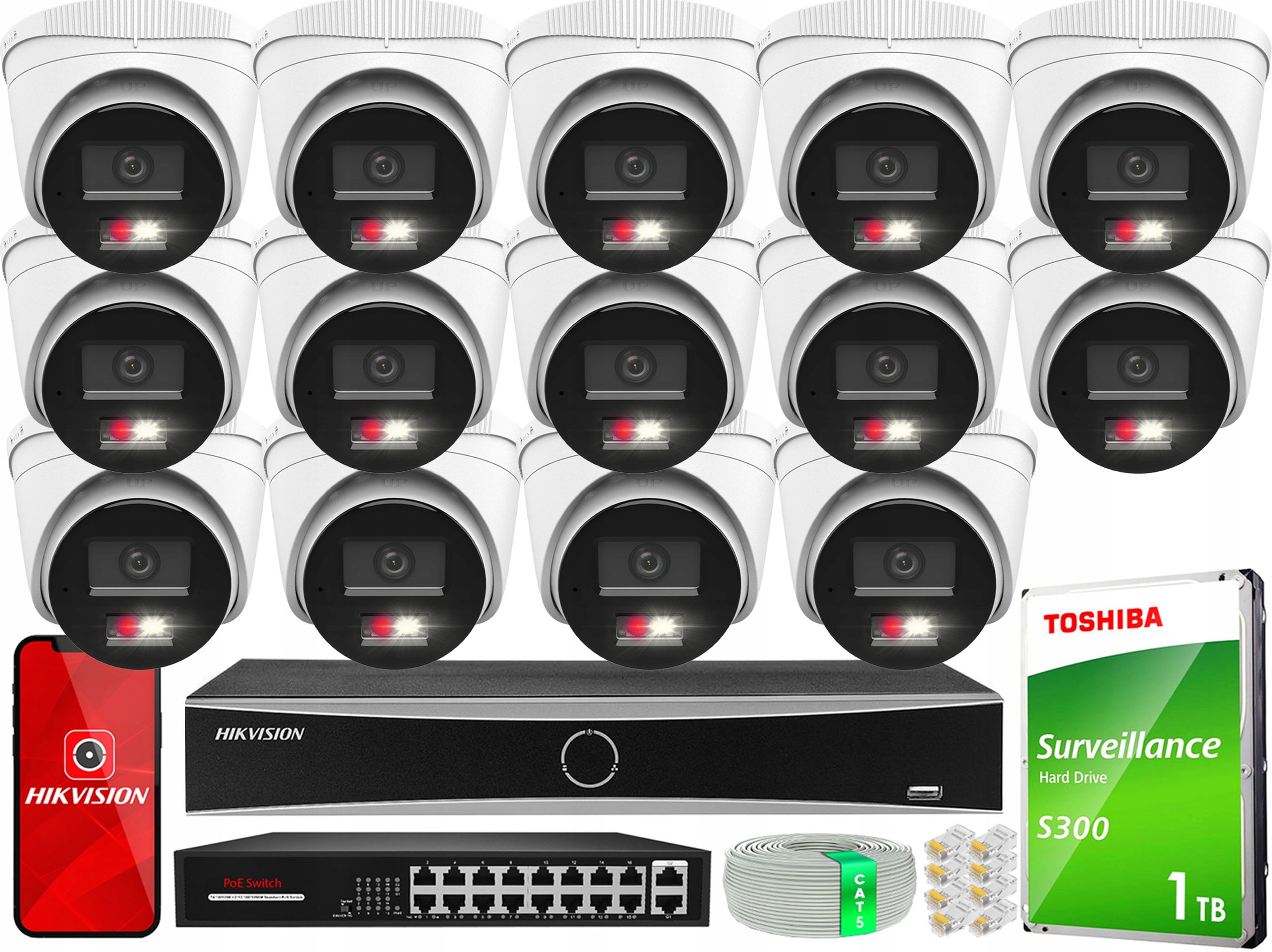 Monitorovací sada 14x IPCAM-T4-30DL 4MP Ir 30 m HiLook od společnosti Hikvision