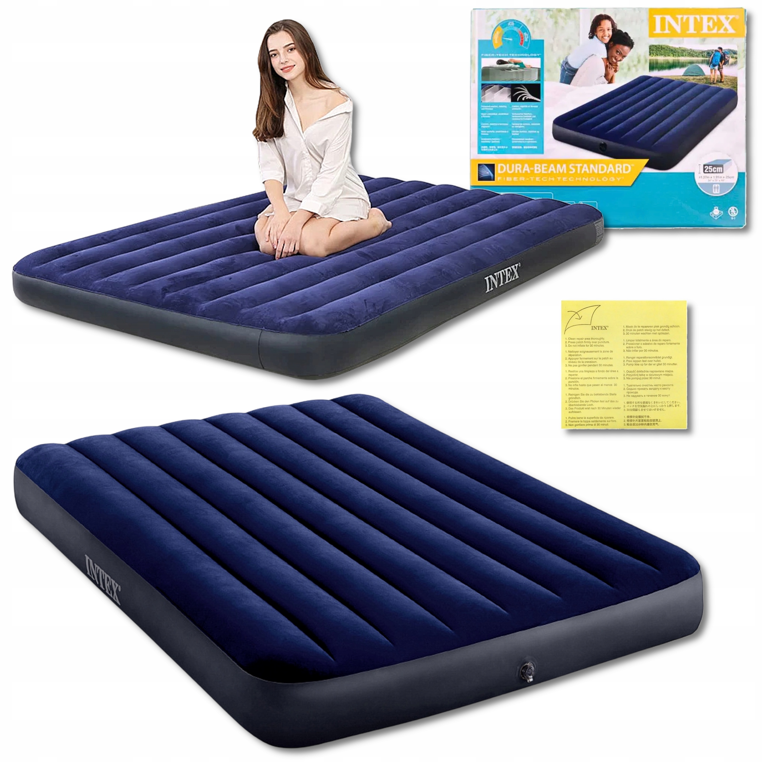 Materac Dmuchany Intex Welurowy Dwuosobowy 191x137x25cm XXL Mocny