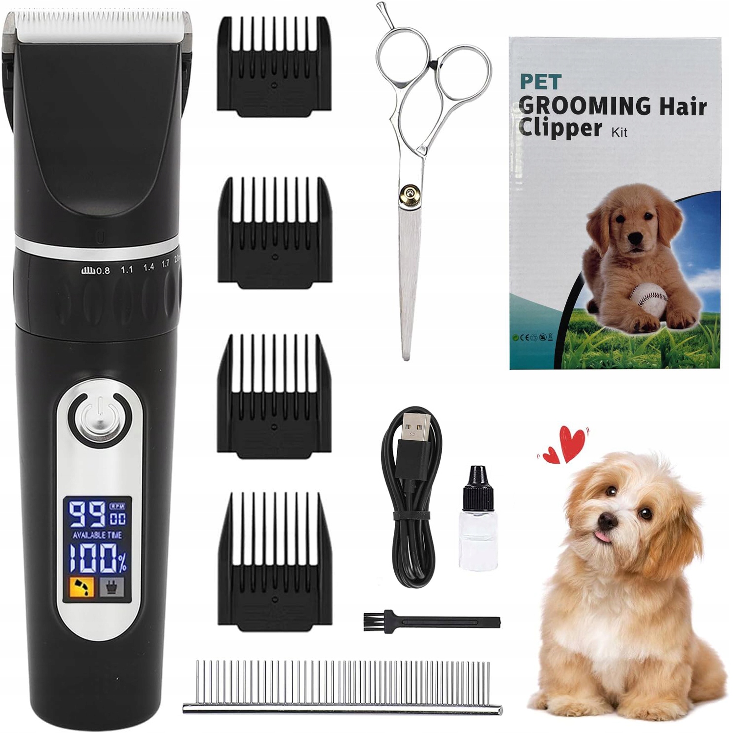 Levně Akumulatorové Střihací Strojky Na Psy, Tiché, Potřeby Pro Střihání Psů S Nůžkami, Hřeben, Černé