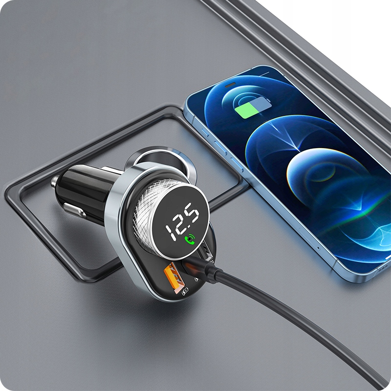 TRANSMITER FM BLUETOOTH SZYBKA ŁADOWARKA SAMOCHODOWA 2x USB USB-C QC 3.0 pd Źródło sygnału bluetooth karta pamięci USB
