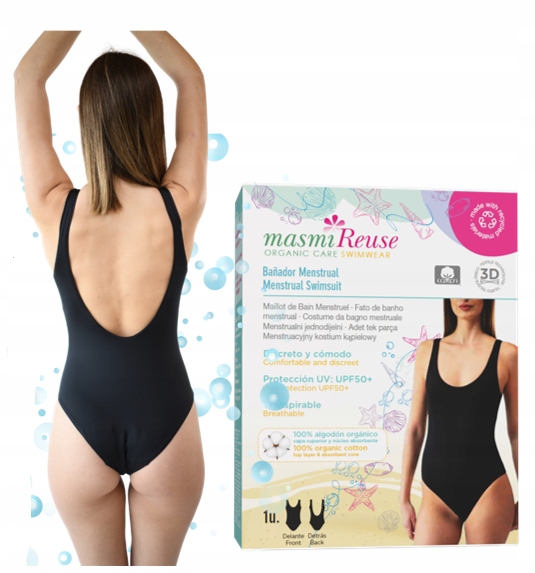 Kostium menstruacyjny Masmi Eko, UPF50+, chloroodporny org. bawełna S