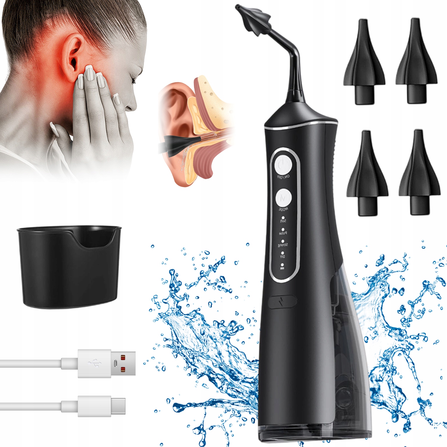 Irygator Do Czyszczenia Uszu Elektryczny Wodoodporny IPX7 4 Tryby Pracy