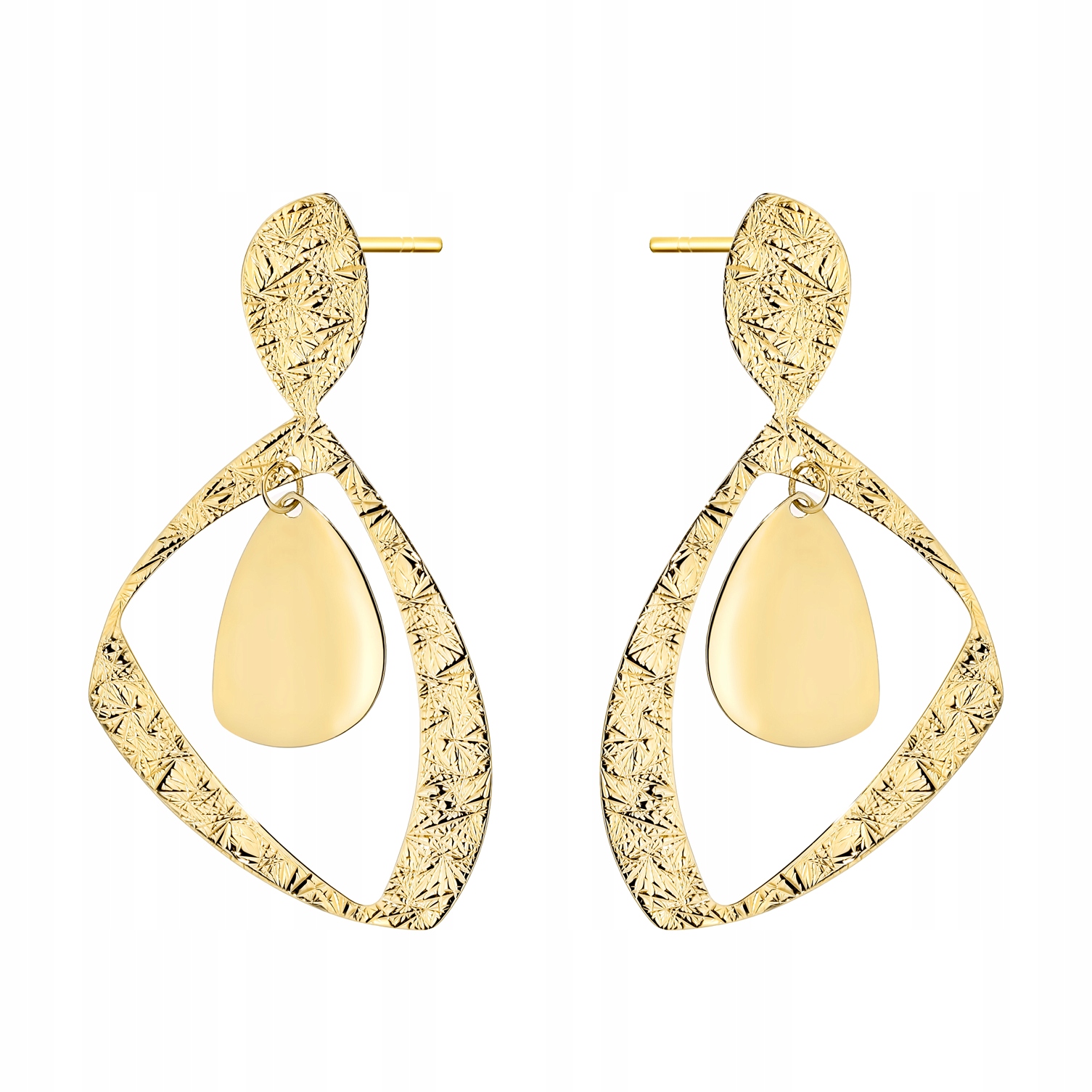 Zlaté Náušnice Dámské Na Tužku pr. 585 Závěsné Geometrické Zdobené 14k