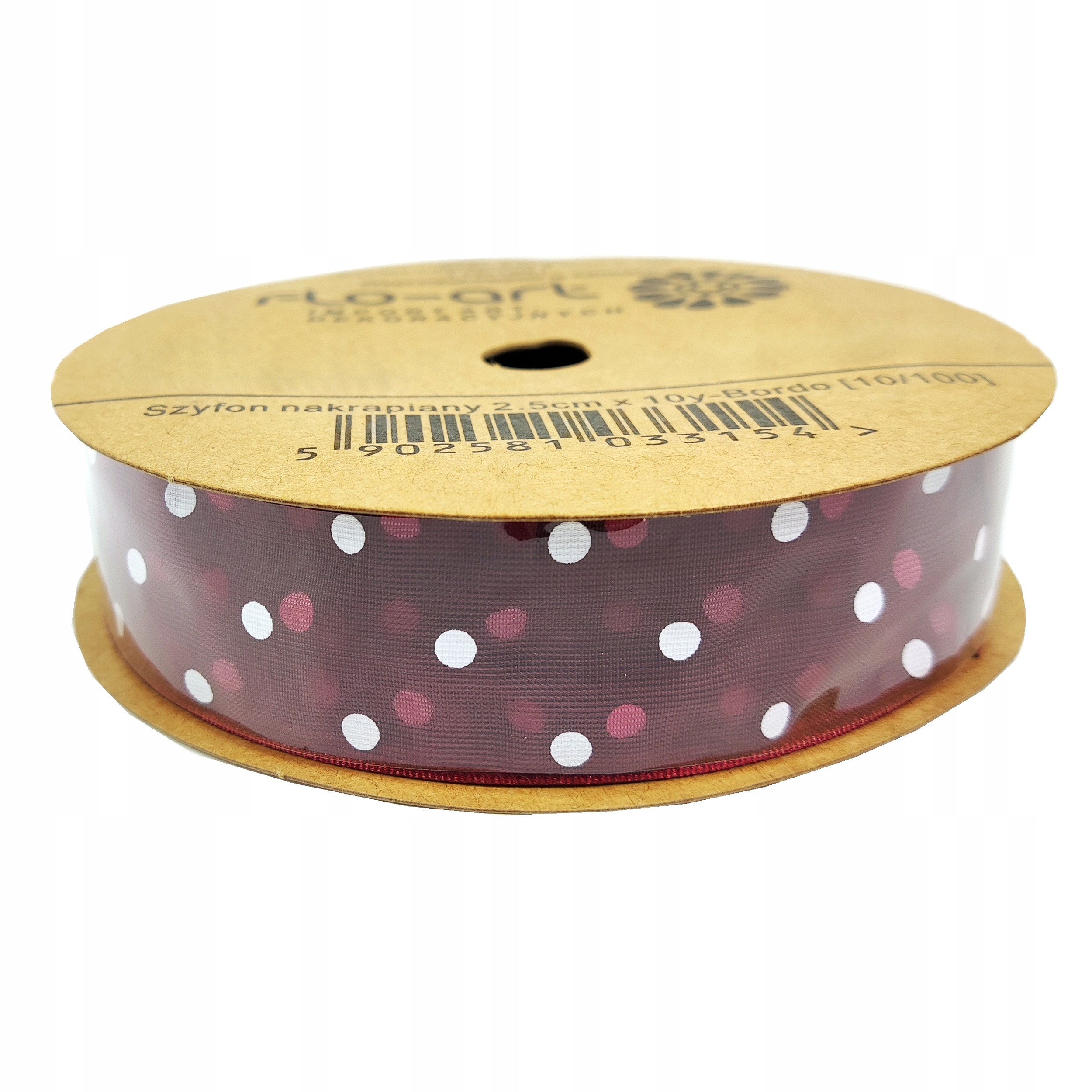 Tasiemka Szyfon Nakrapiany 2,5cm 10y FX244 Bordo Flo-art
