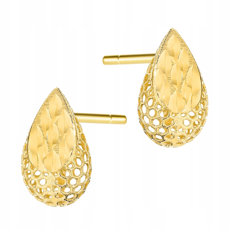 Zlaté Náušnice Dámské pr. 585 Ažurové slzy na tyč 14k