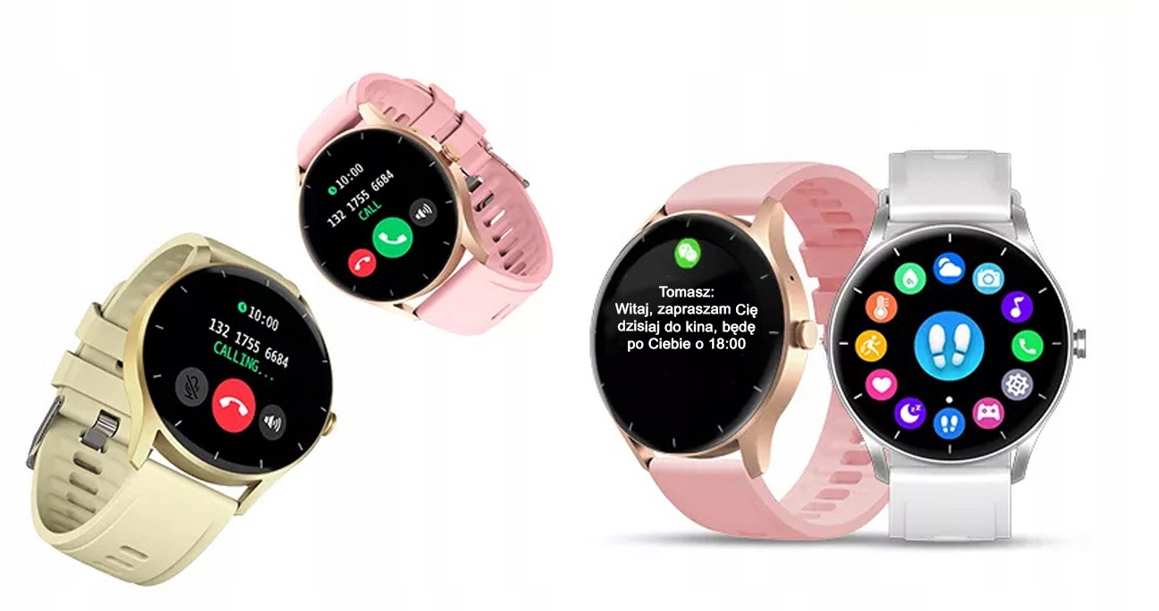 Zegarek SMARTWATCH SMS kroki puls PL menu rozmowy Rodzaj cyfrowe