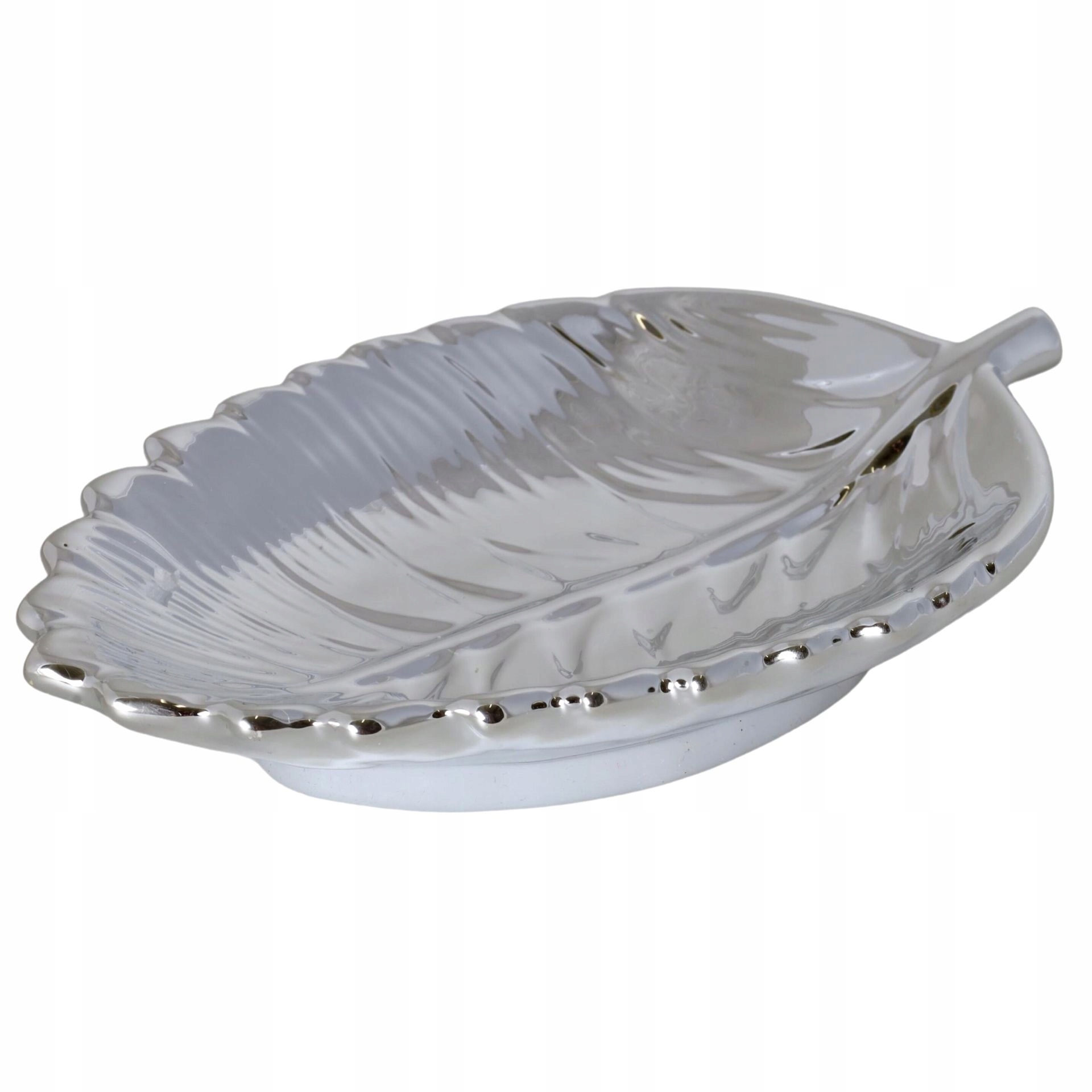 Talerz Dekoracyjny Patera Glamour Srebrna LIŚĆ 20 Linia Duwen