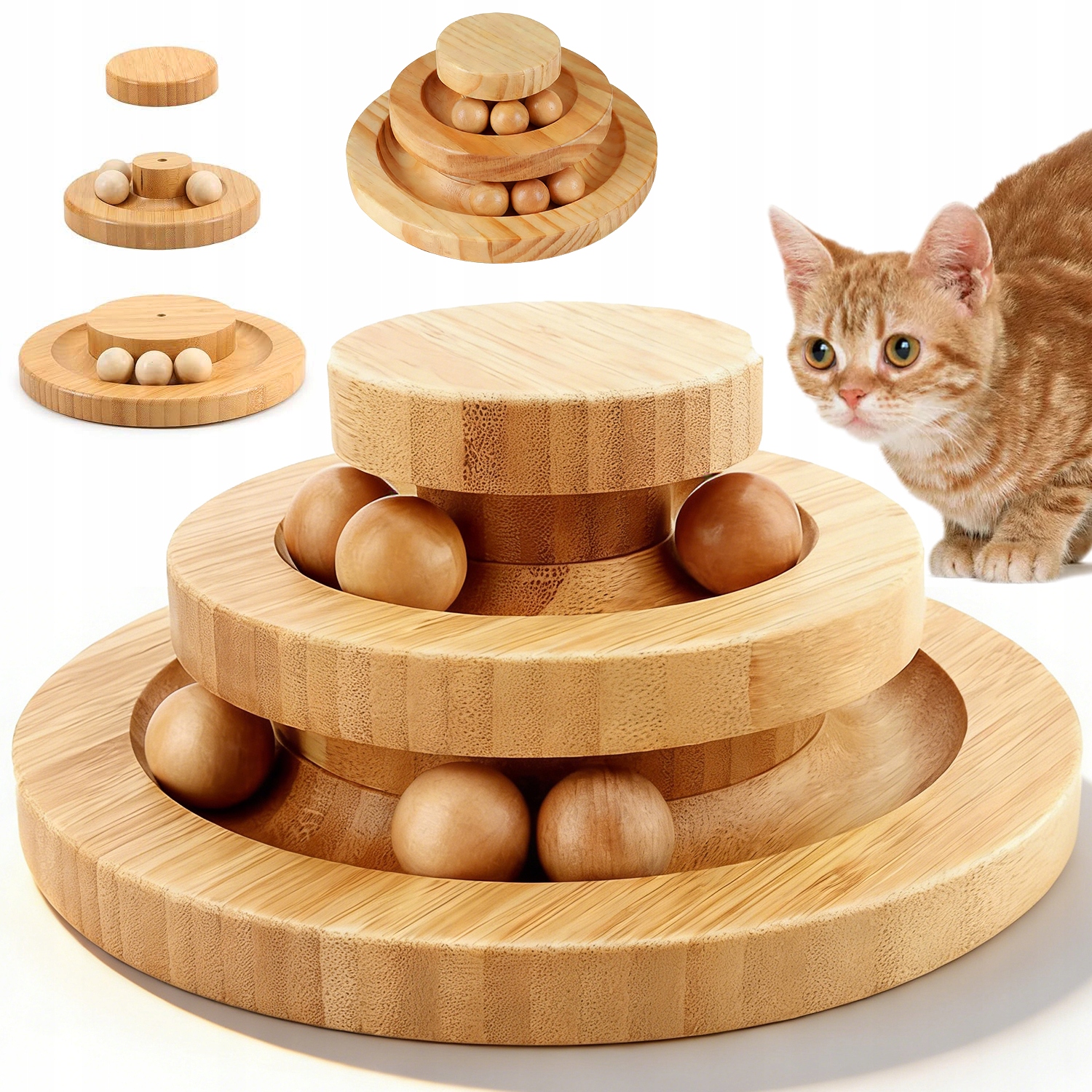 Levně Rotující Hračka Pro Kočky Vyrobená Ze Dřeva, Stabilní Pro Dlouhé Hodiny Hraní
