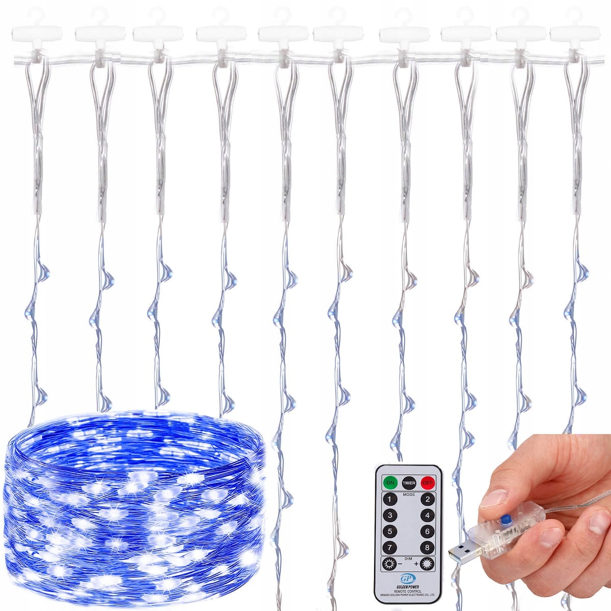 

Kurtyna 300 Led Druciki 3x3m Niebieski 300L Usb