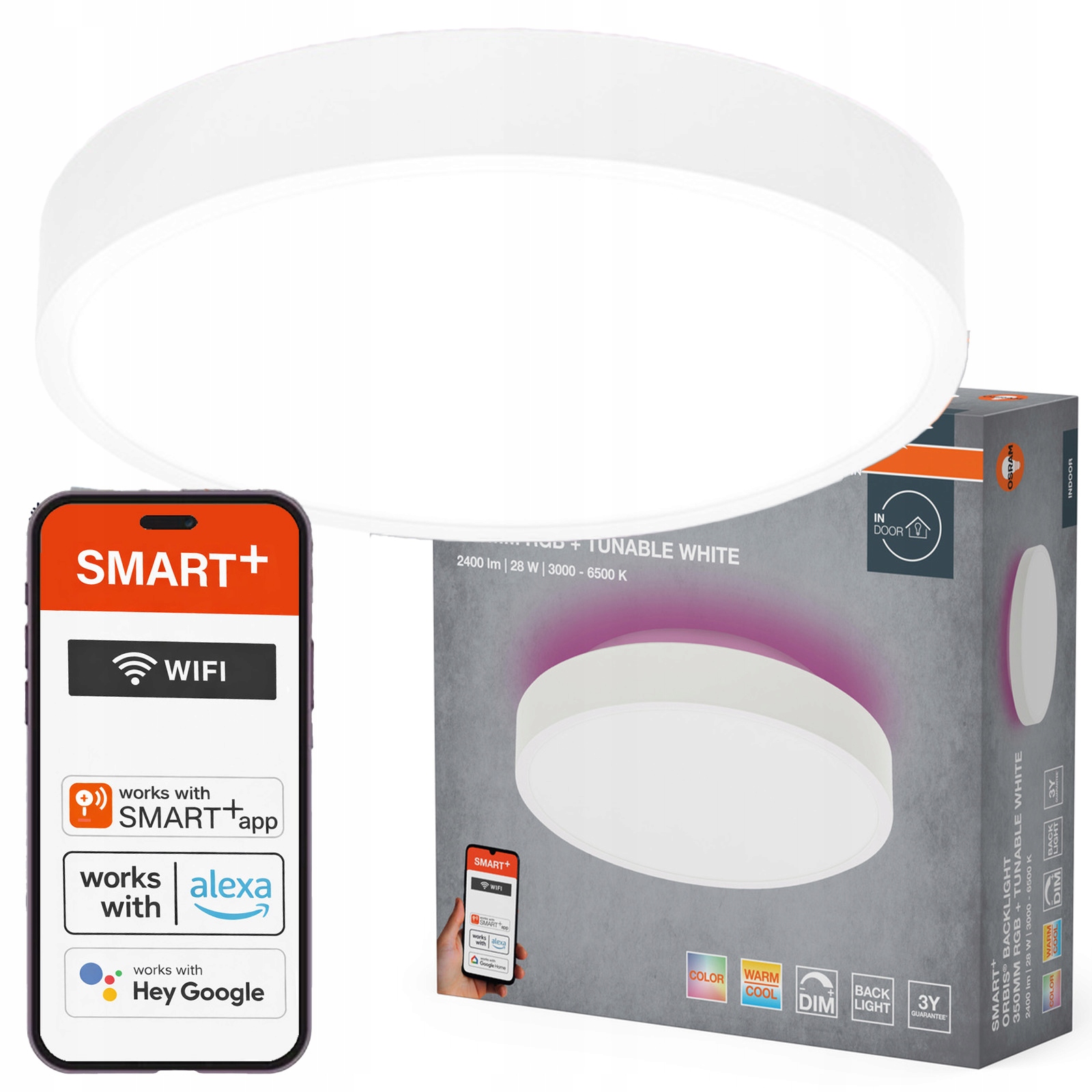 Stropné Svietidlo 28W 1400lm 3000-6500K Cct Biele Smart+ WiFi Orbis Osram