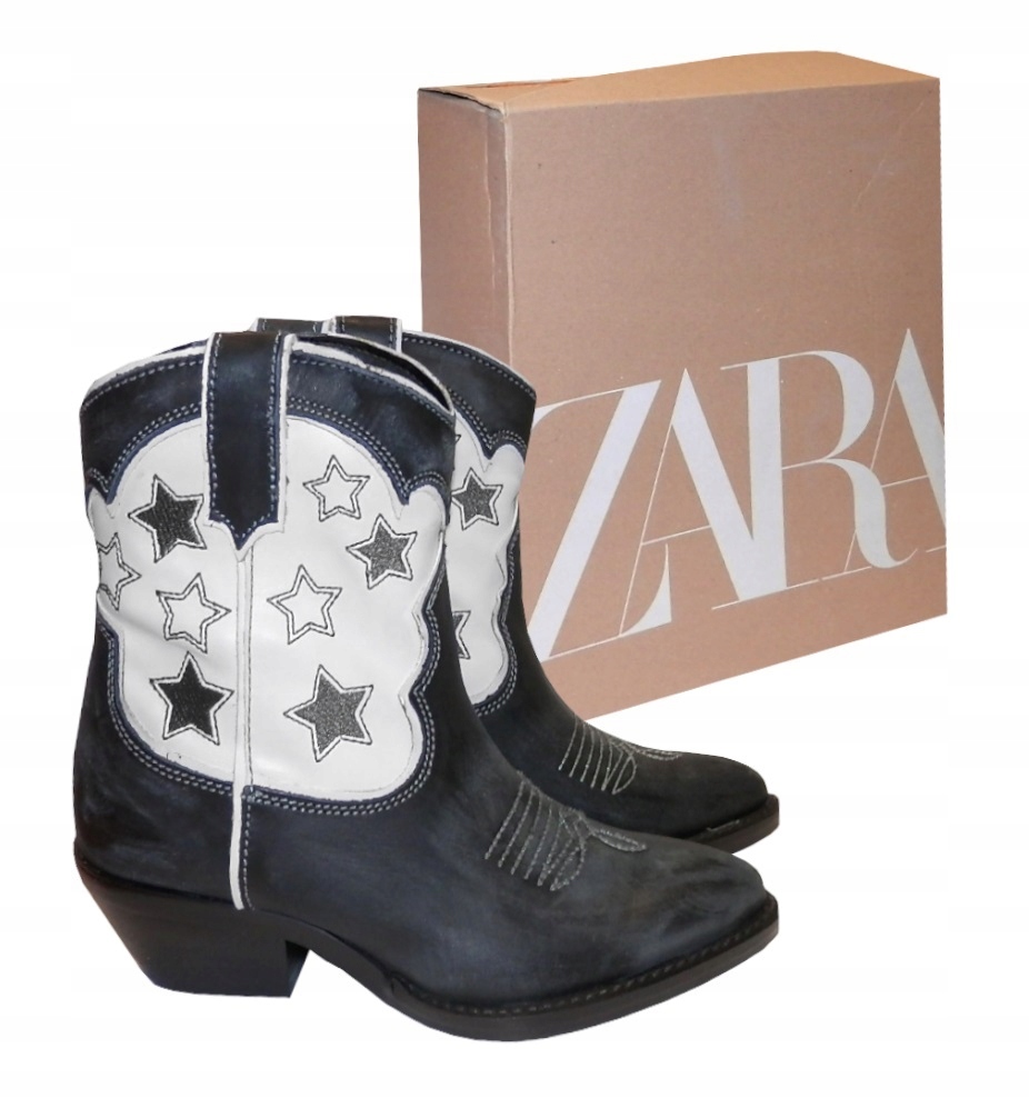 Boty Zara Kovbojské Boty Dámské Kožené Western Kotníkové Boty vel. 36