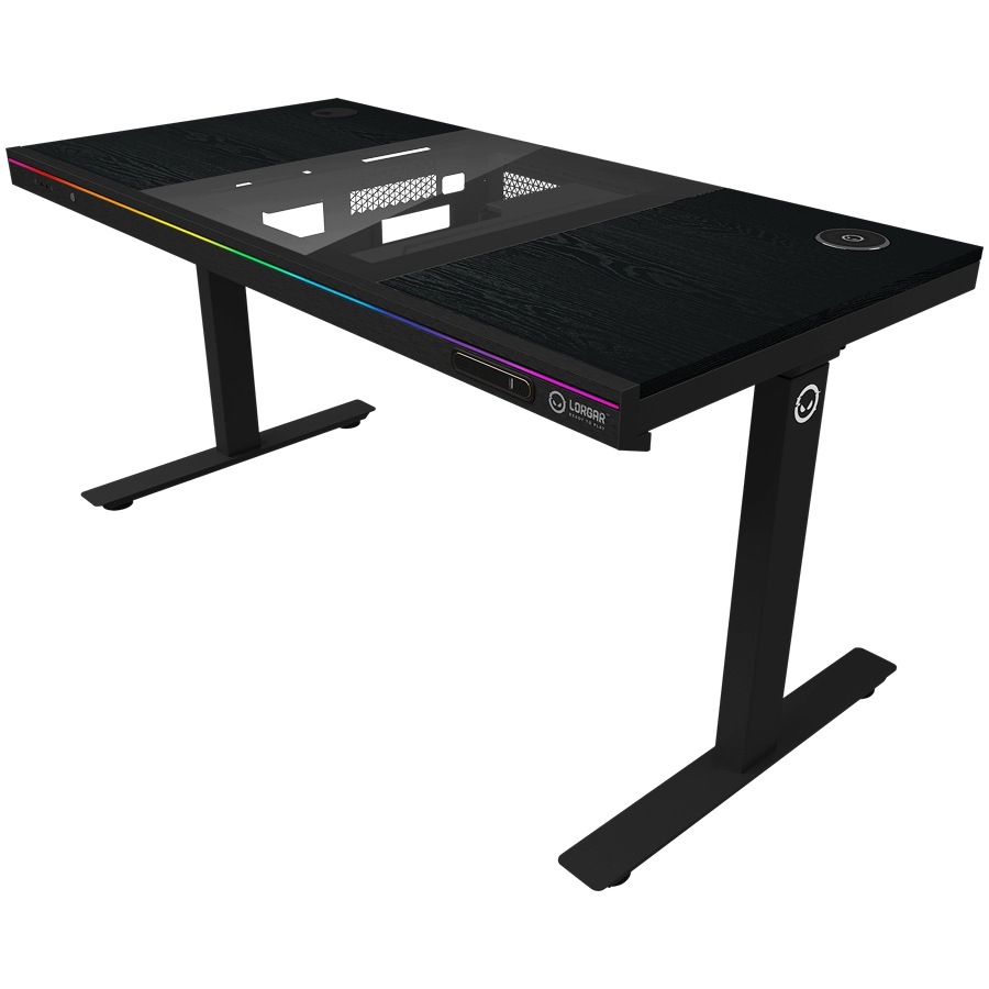 LORGAR Biurko Gamingowe z Obudową PC, Blat Melaminowy, Czarne — 6