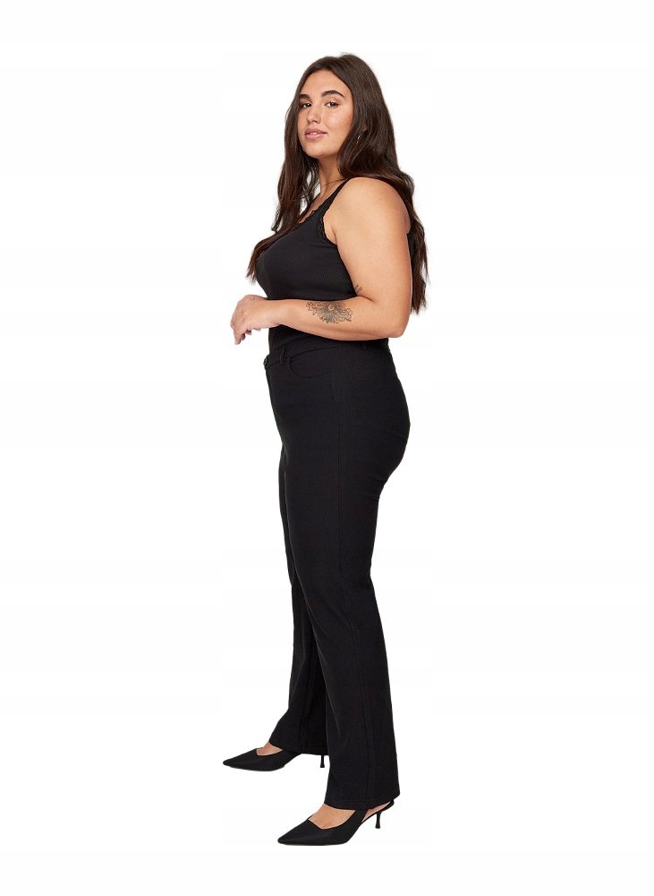 Zizzi Jednoduché Strečové Kalhoty Černé S Pasem 812B 48