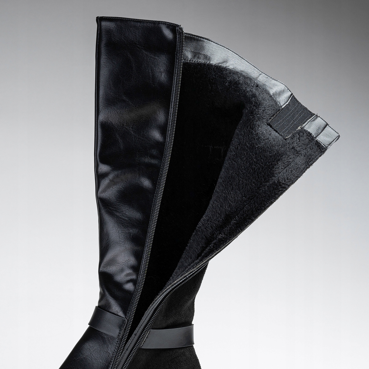 Kozaki OCIEPLANE długie wygodne oficerki SUWAK modna czerń Wojtyłko Wysokość obcasa/platformy 4.5 cm