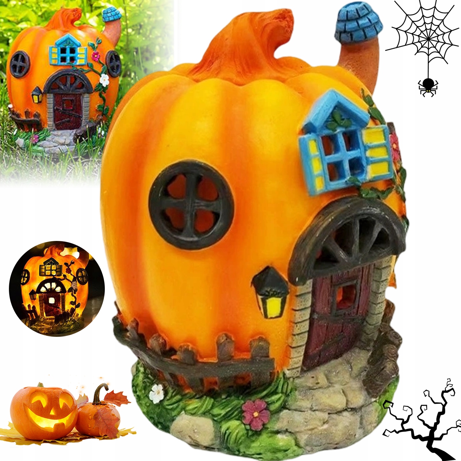 Solární Dýně Z Pryskyřice, Zahradní Dekorace, Automatická Lampa Na Halloween