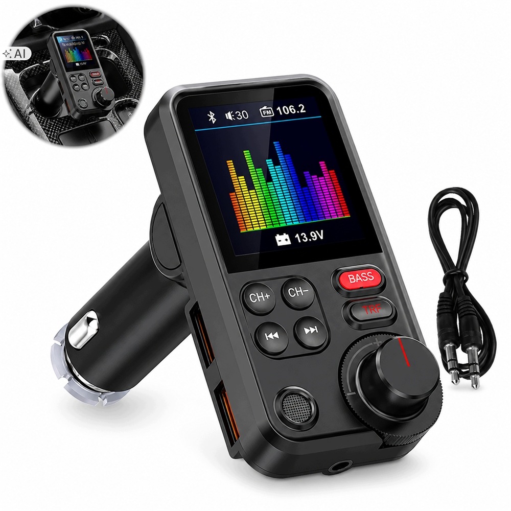 Bluetooth Vysílač 5.0 Fm Handsfree QC3.0 Sd Bass Velký LCD 24V